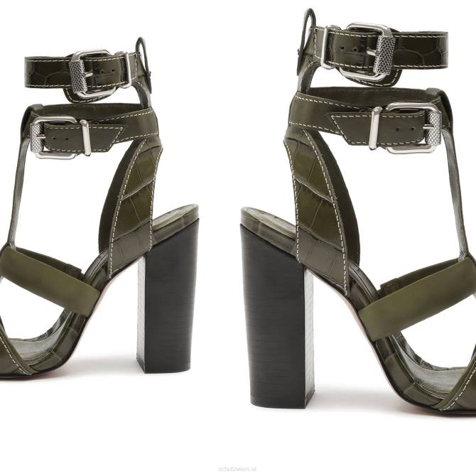 bei Schutz Chantelle-Sandale aus Leder mit Krokodilprägung Militärgrün D60T132