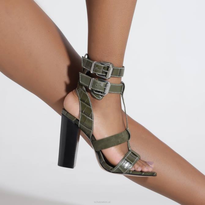 bei Schutz Chantelle-Sandale aus Leder mit Krokodilprägung Militärgrün D60T132