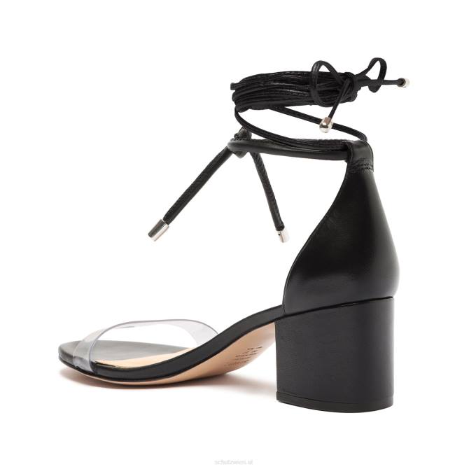 bei Schutz Jessie Mid-Block-Sandale aus Nappaleder und Vinyl Schwarz D60T144