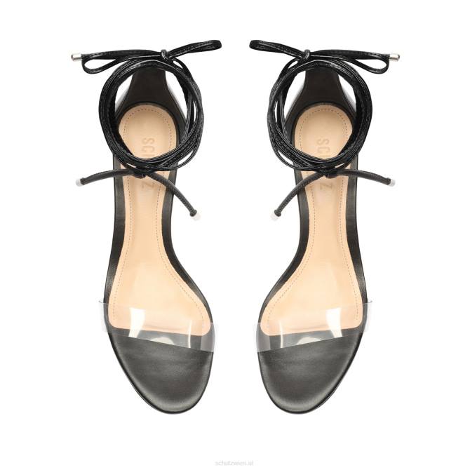 bei Schutz Jessie Mid-Block-Sandale aus Nappaleder und Vinyl Schwarz D60T144