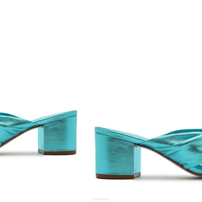 bei Schutz Mindy Mid-Block-Sandale aus Metallic-Leder Türkis D60T120