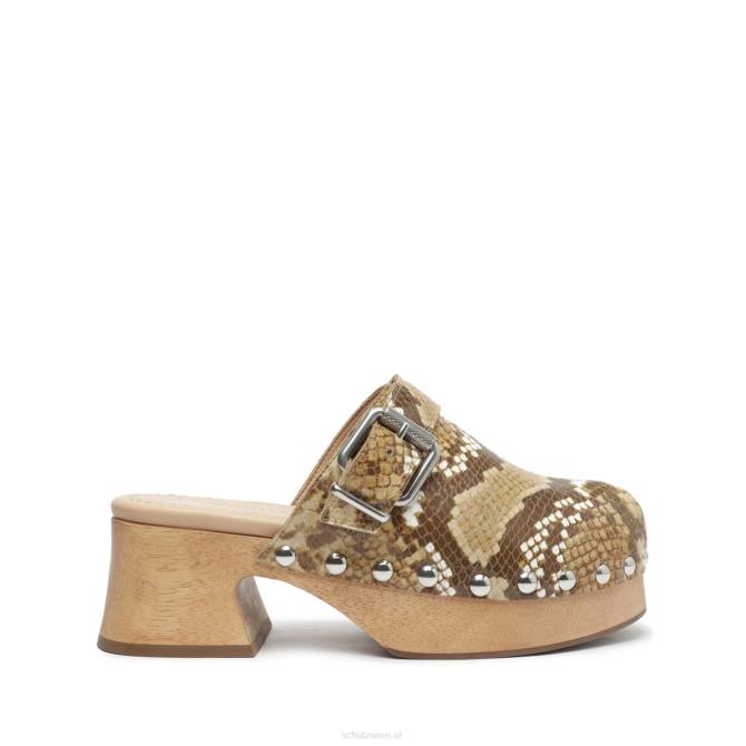 bei Schutz Flache Schuhe aus Leder mit Schlangenprägung echtes Beige D60T197