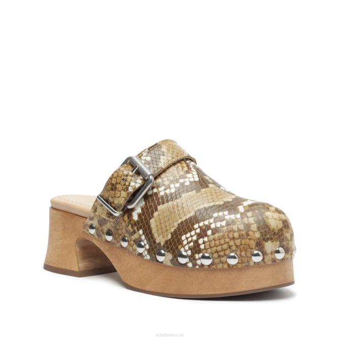 bei Schutz Flache Schuhe aus Leder mit Schlangenprägung echtes Beige D60T197