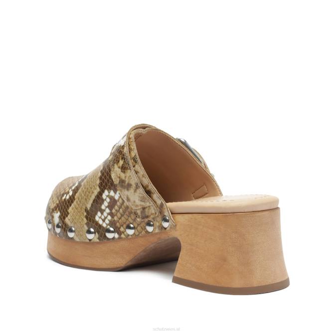 bei Schutz Flache Schuhe aus Leder mit Schlangenprägung echtes Beige D60T197