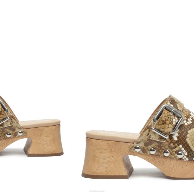 bei Schutz Flache Schuhe aus Leder mit Schlangenprägung echtes Beige D60T197