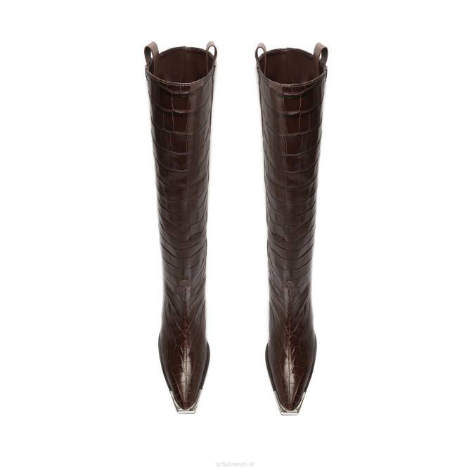 bei Schutz Lässiger Tessie-Stiefel aus Leder mit Krokodilprägung dunkle Schokolade D60T780